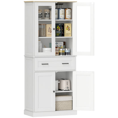 Kitchen Cabinet, Tall Cabinet with Drawer, Adjustable Shelves, Kitchen Buffet with Acrylic Doors, 2 Cabinet Compartments for Living Room, Dining Room, 76 x 40 x 182.5 cm, Cream white