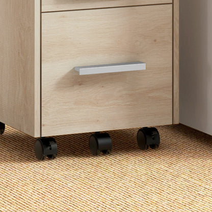 Beige Wood Office Cabinet on Wheels with 3 Drawers, 1 Lockable, 1 File Sorter