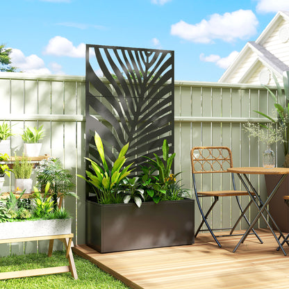 Planter with Trellis — Raised Flower Bed with Privacy Screen for Climbing Plants, Vegetables & Flowers, Metal, Indoor/Outdoor, Garden/Patio/Balcony, 35.4 x 15.7 x 70.9 in (90 x 40 x 180 cm), Black