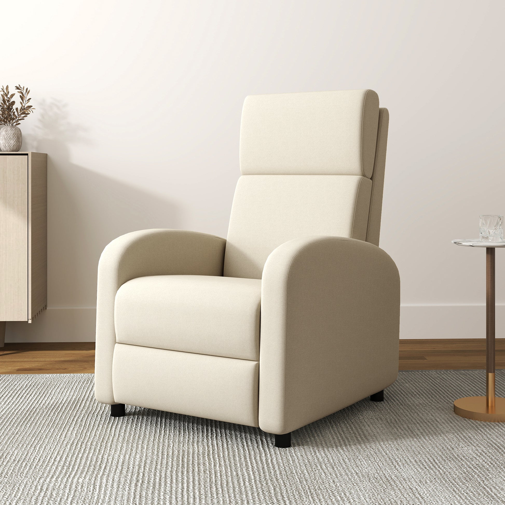 Reclining Armchair TV Chair with Reclining Function Upholstered Chair with Adjustable Backrest, Relaxation Chair with Linen Look, Footrest for Living Room Bedroom, Cream White