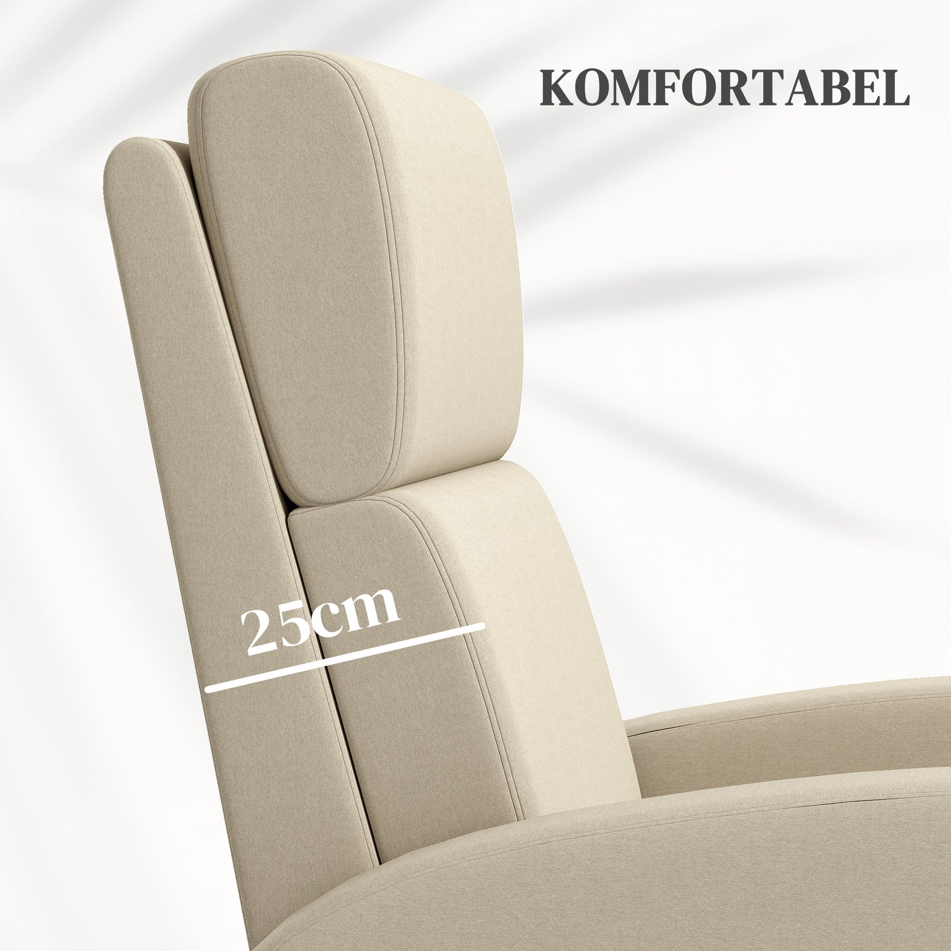 Reclining Armchair TV Chair with Reclining Function Upholstered Chair with Adjustable Backrest, Relaxation Chair with Linen Look, Footrest for Living Room Bedroom, Cream White