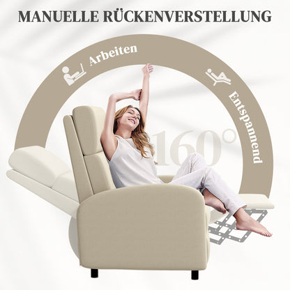 Reclining Armchair TV Chair with Reclining Function Upholstered Chair with Adjustable Backrest, Relaxation Chair with Linen Look, Footrest for Living Room Bedroom, Cream White