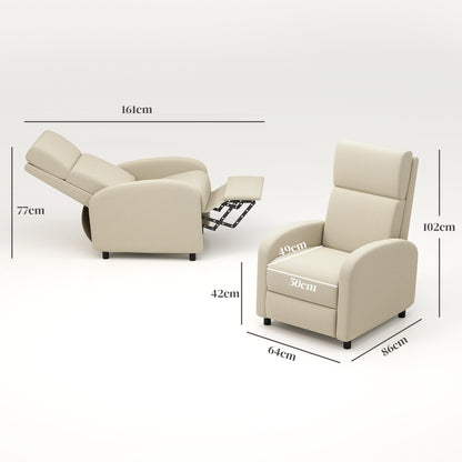 Reclining Armchair TV Chair with Reclining Function Upholstered Chair with Adjustable Backrest, Relaxation Chair with Linen Look, Footrest for Living Room Bedroom, Cream White