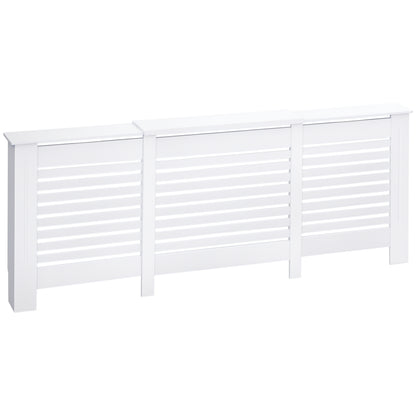 Adjustable Width Radiator Cover with Top Shelf in MDF and Wood, 140-202x19x82.5cm, White