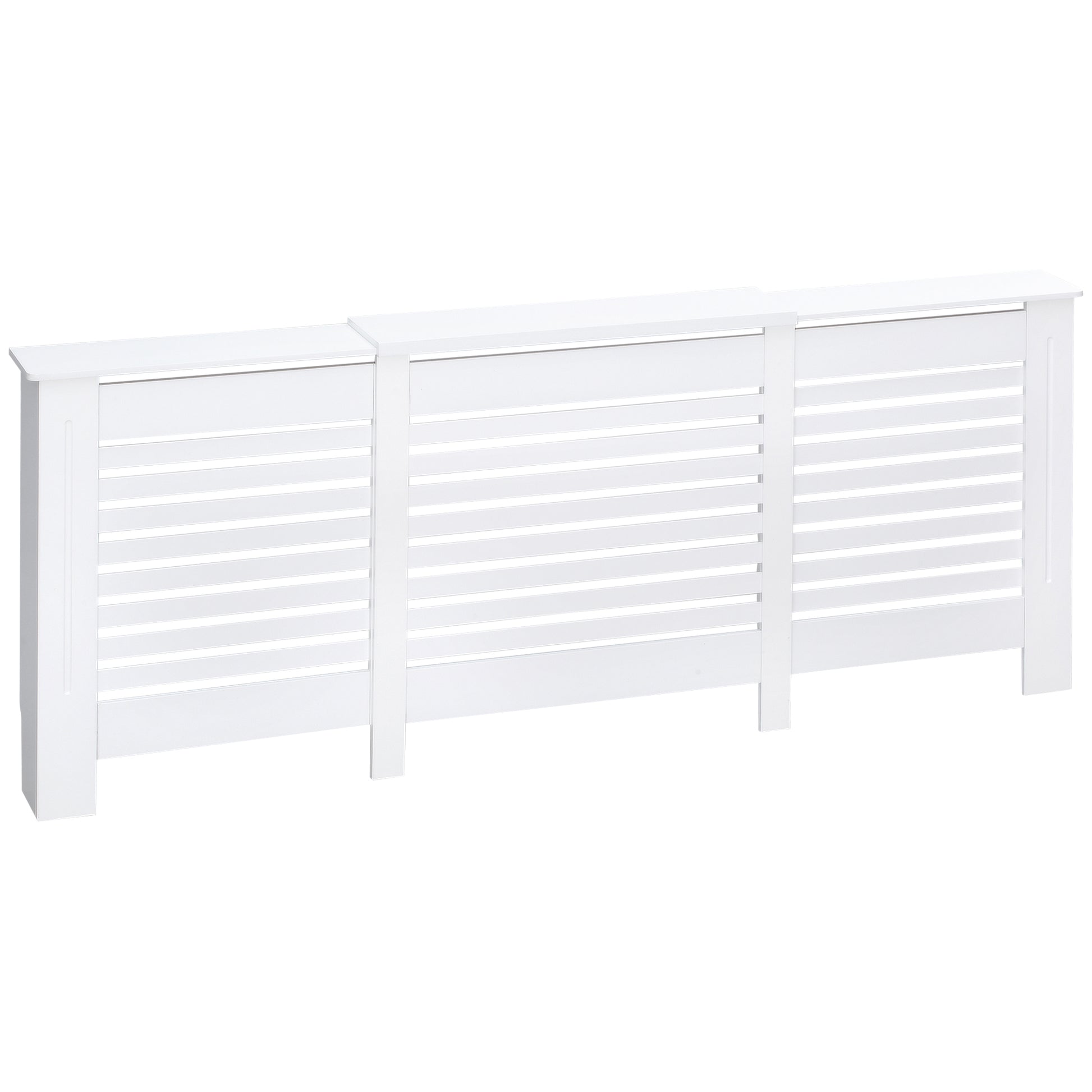 Adjustable Width Radiator Cover with Top Shelf in MDF and Wood, 140-202x19x82.5cm, White