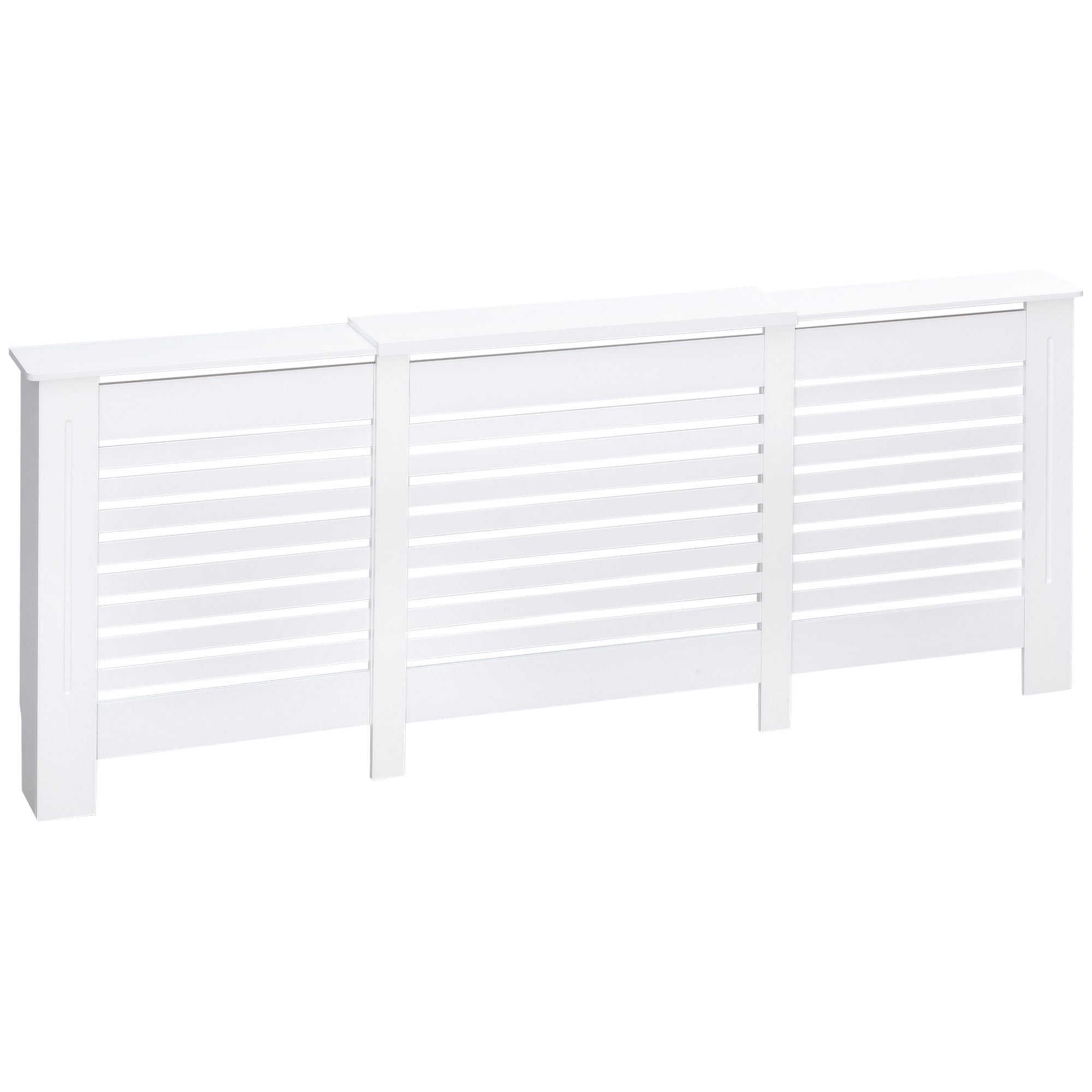Adjustable Width Radiator Cover with Top Shelf in MDF and Wood, 140-202x19x82.5cm, White