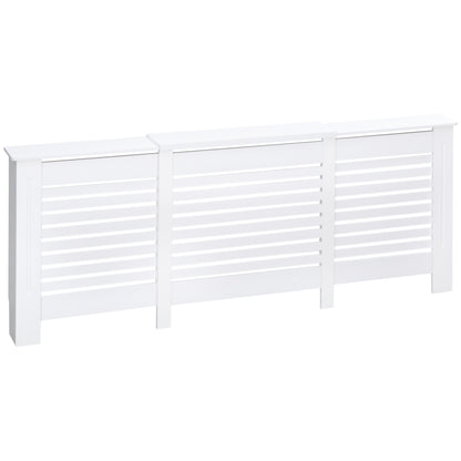 Adjustable Width Radiator Cover with Top Shelf in MDF and Wood, 140-202x19x82.5cm, White