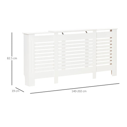 Adjustable Width Radiator Cover with Top Shelf in MDF and Wood, 140-202x19x82.5cm, White
