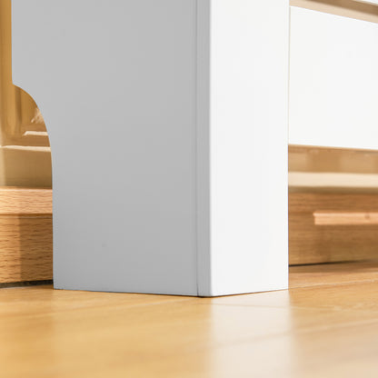 Adjustable Width Radiator Cover with Top Shelf in MDF and Wood, 140-202x19x82.5cm, White