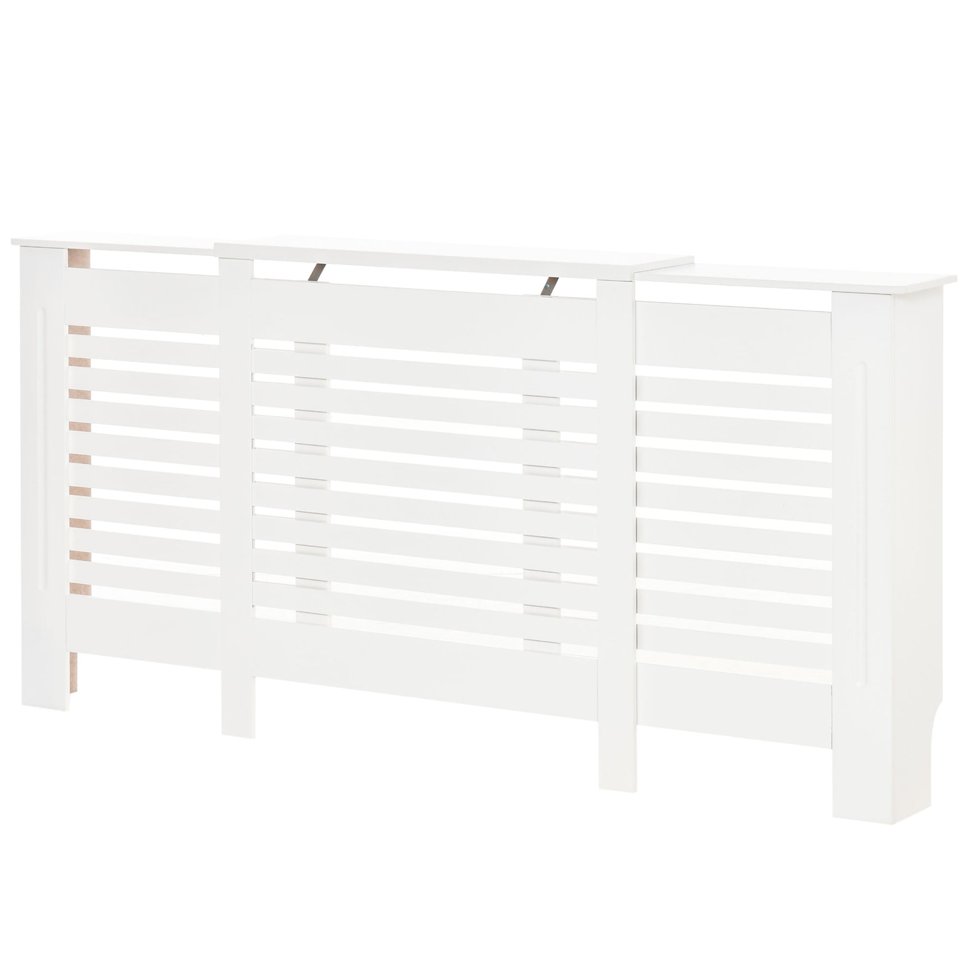 Adjustable Width Radiator Cover with Top Shelf in MDF and Wood, 140-202x19x82.5cm, White