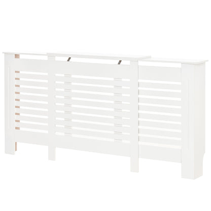 Adjustable Width Radiator Cover with Top Shelf in MDF and Wood, 140-202x19x82.5cm, White