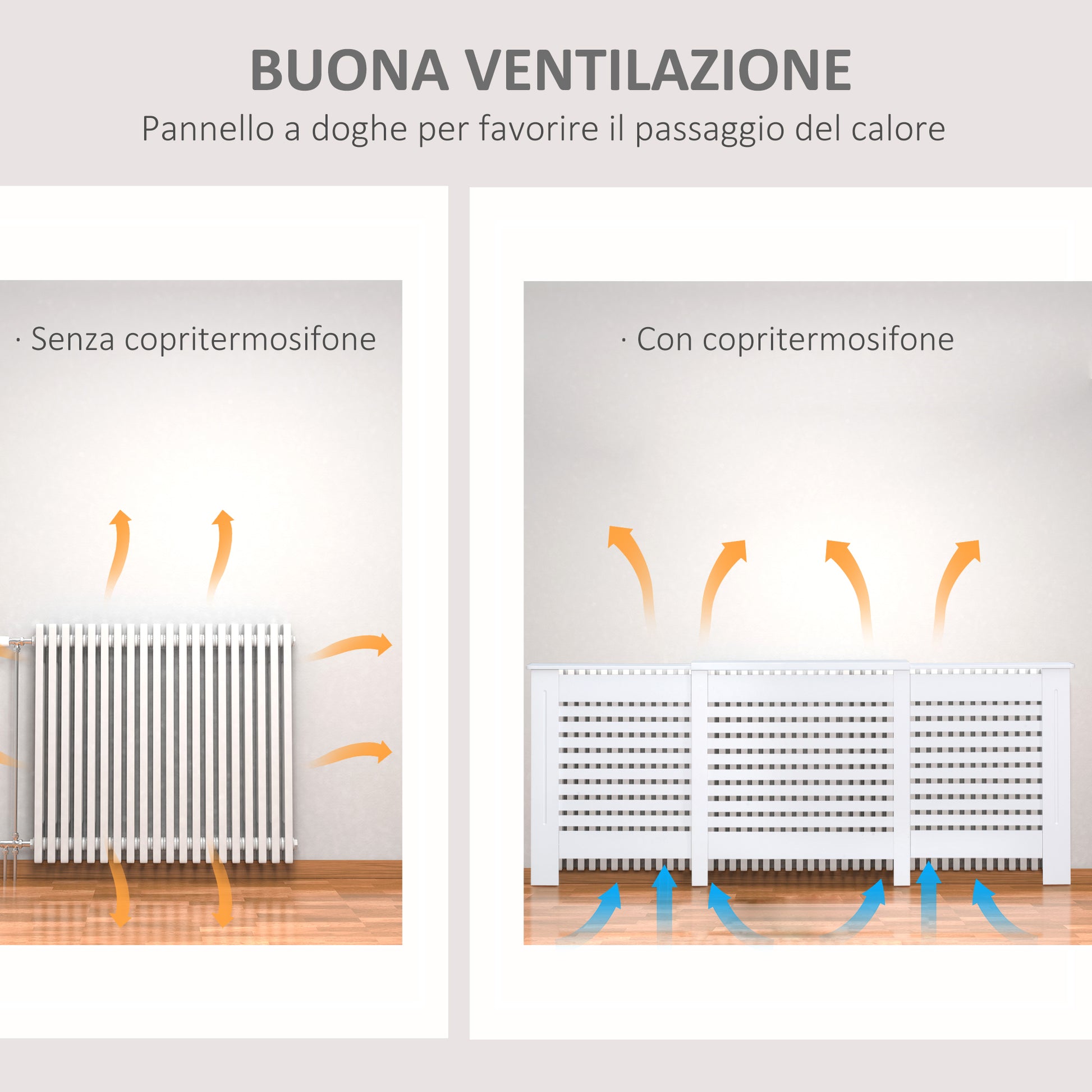 Adjustable Width Radiator Cover with Top Shelf in MDF and Wood, 140-202x19x82.5cm, White