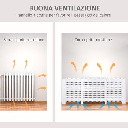 Adjustable Width Radiator Cover with Top Shelf in MDF and Wood, 140-202x19x82.5cm, White