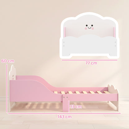 Toddler Bed 55 x 27.6 in (140×70 cm) with Guardrails & Slatted Base, Pink – Mattress Not Included