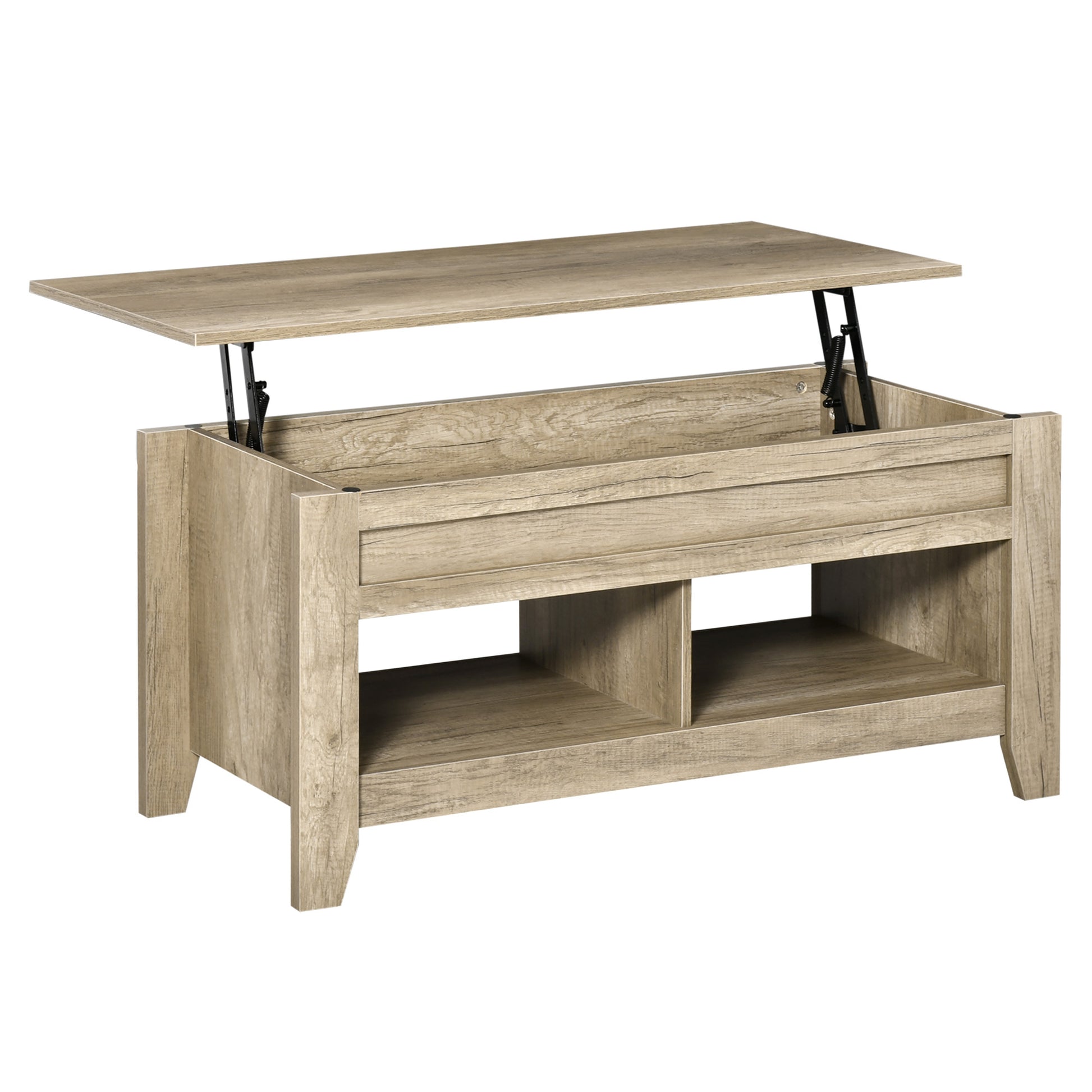 Lift Top Coffee Table, Living Room Table with Shelves and Hidden Compartment, 105 x 50 x 49-62.5 cm for Living Room, Bedroom, Oak Wood