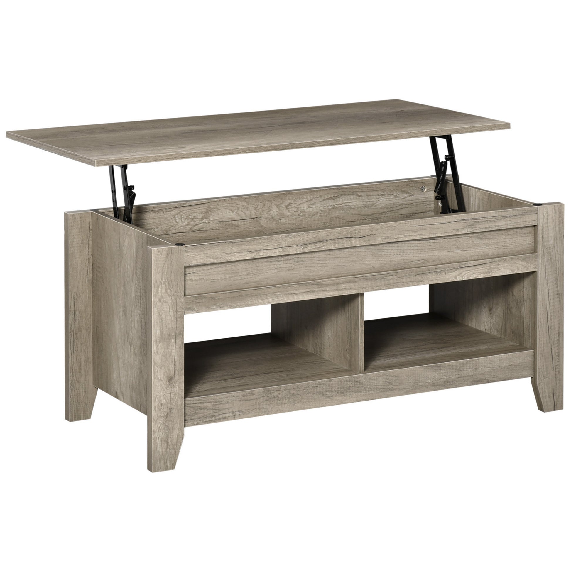Lift Top Coffee Table, Living Room Table with Shelves and Hidden Compartment, 105 x 50 x 49-62.5 cm for Living Room, Bedroom, Oak Wood