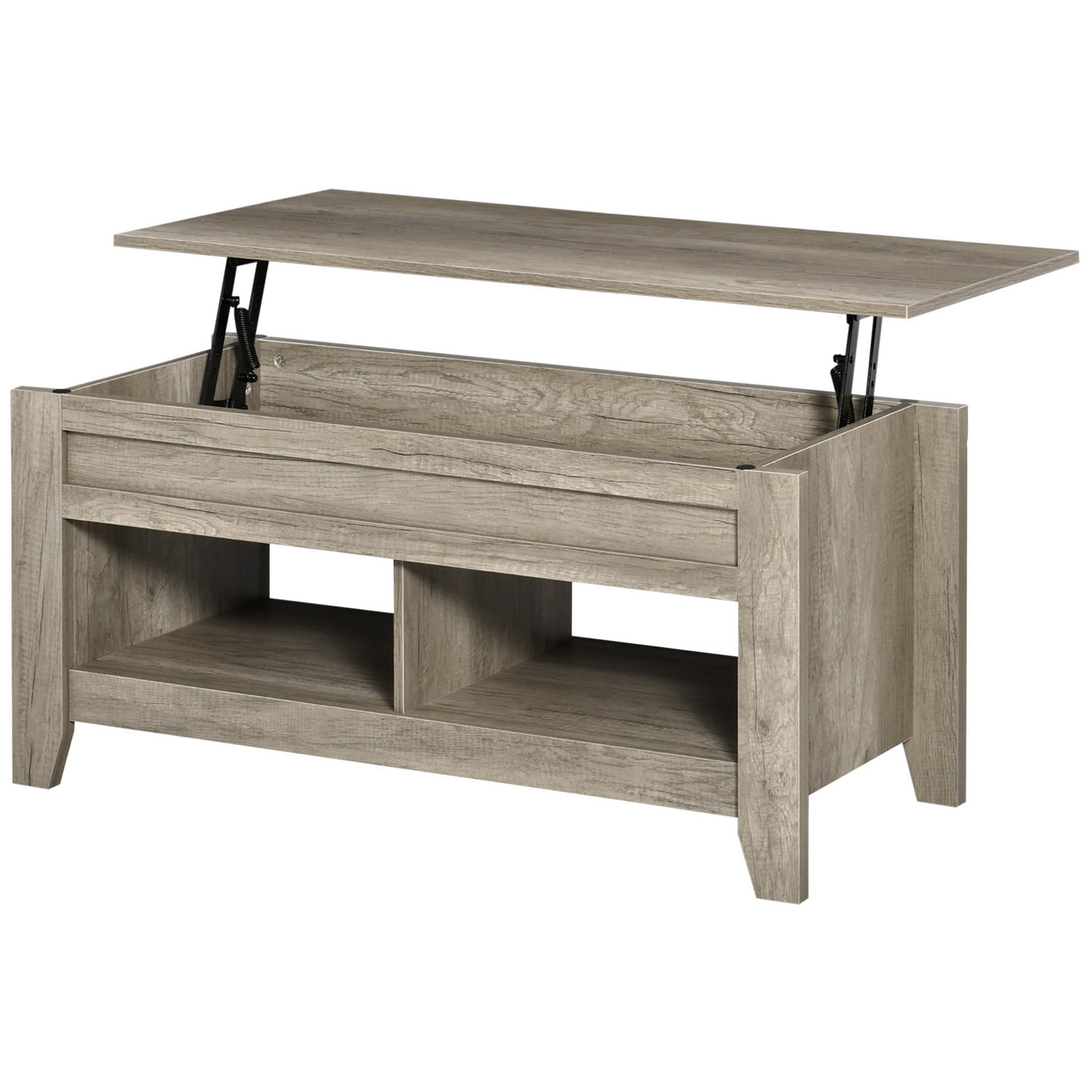 Lift Top Coffee Table, Living Room Table with Shelves and Hidden Compartment, 105 x 50 x 49-62.5 cm for Living Room, Bedroom, Oak Wood