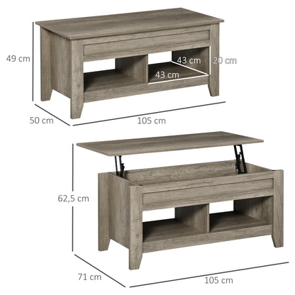 Lift Top Coffee Table, Living Room Table with Shelves and Hidden Compartment, 105 x 50 x 49-62.5 cm for Living Room, Bedroom, Oak Wood