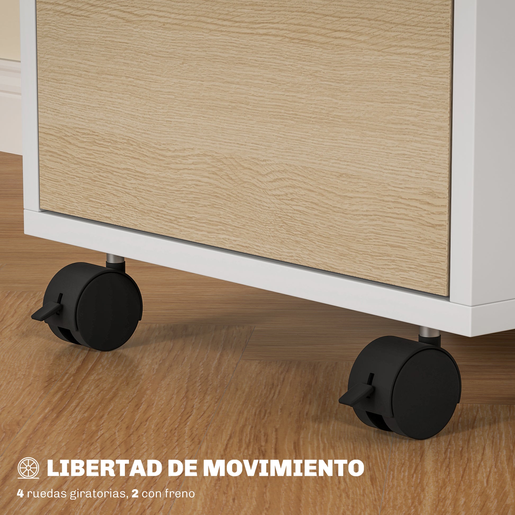 Desk Drawer with 3 Drawers Office Drawer with Wheels Lock and 2 Keys Mobile Filing Cabinet for Study Room 40x40x63.5 cm White and Oak