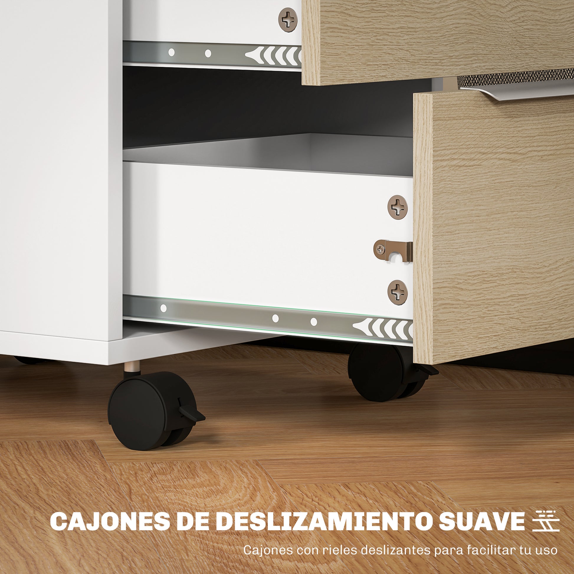 Desk Drawer with 3 Drawers Office Drawer with Wheels Lock and 2 Keys Mobile Filing Cabinet for Study Room 40x40x63.5 cm White and Oak