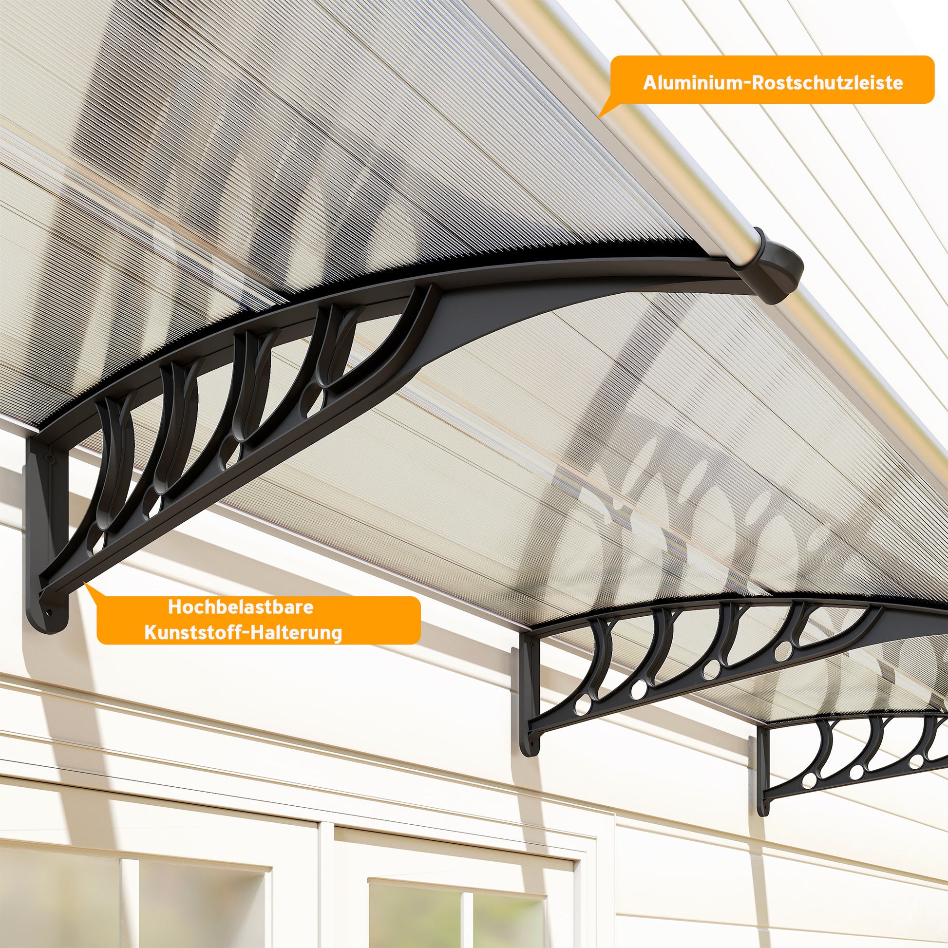 Flat Canopy Awning for Front Door 303 x 96 x 27 cm Canopy with UV Protection, Rain Protection Sunshade for Outdoor Use Aluminum Black