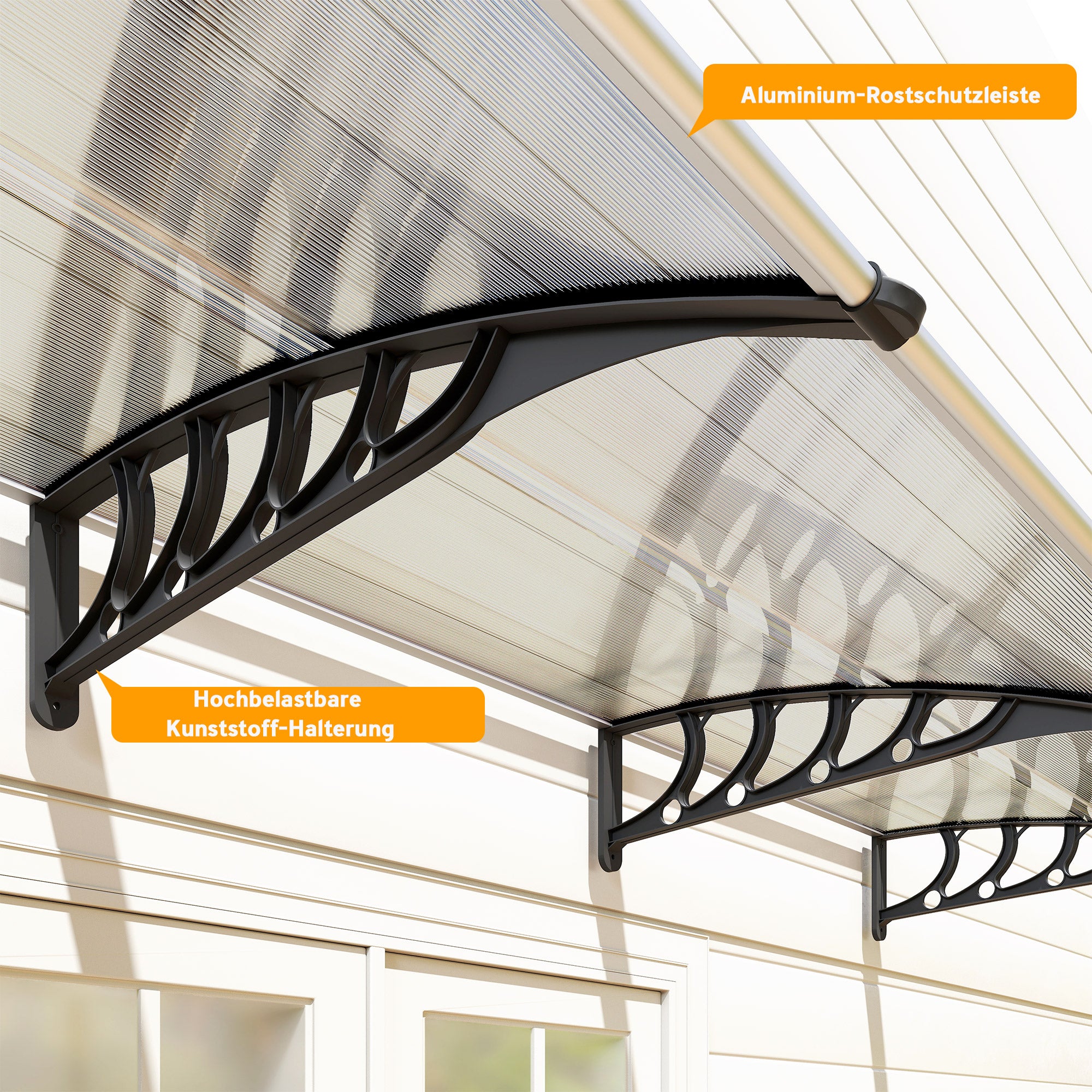 Flat Canopy Awning for Front Door 303 x 96 x 27 cm Canopy with UV Protection, Rain Protection Sunshade for Outdoor Use Aluminum Black