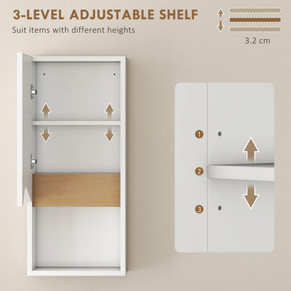 Wall-Mounted Bathroom Cabinet with Soft-Close Door, Adjustable Shelf & Open Compartment, 30x17x67 cm (White)