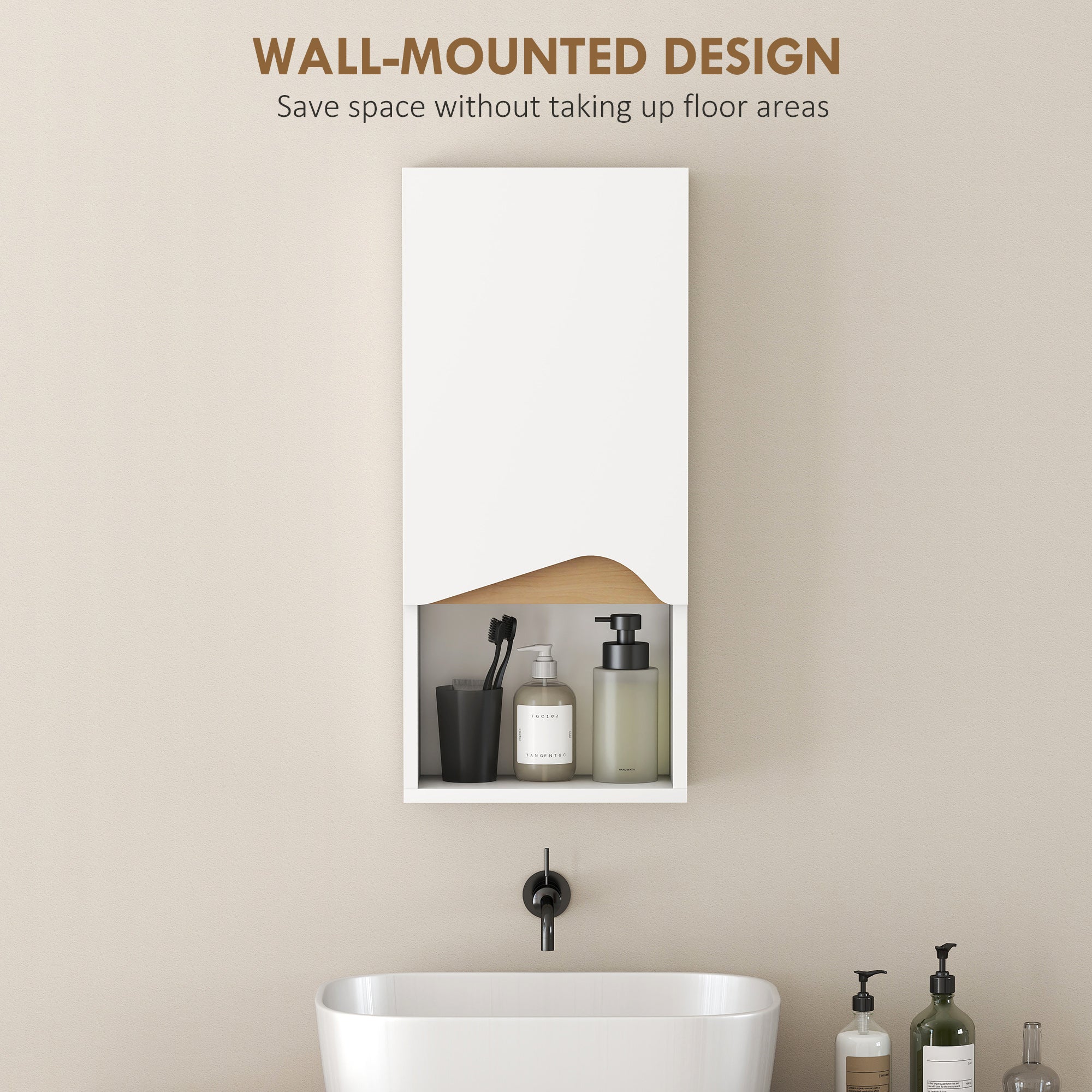 Wall-Mounted Bathroom Cabinet with Soft-Close Door, Adjustable Shelf & Open Compartment, 30x17x67 cm (White)