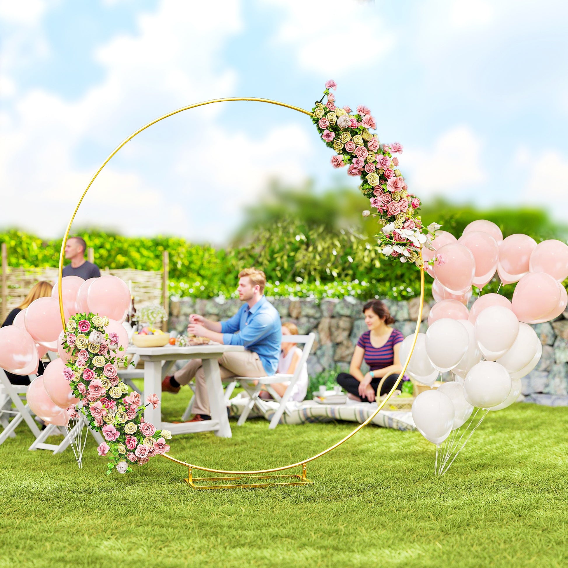 Round Metal Garden Arch for Roses Wedding Arch with Powder-Coated Weather-Resistant Finish for Climbing Plants Decoration Patio Terrace 230x28x234 cm Gold