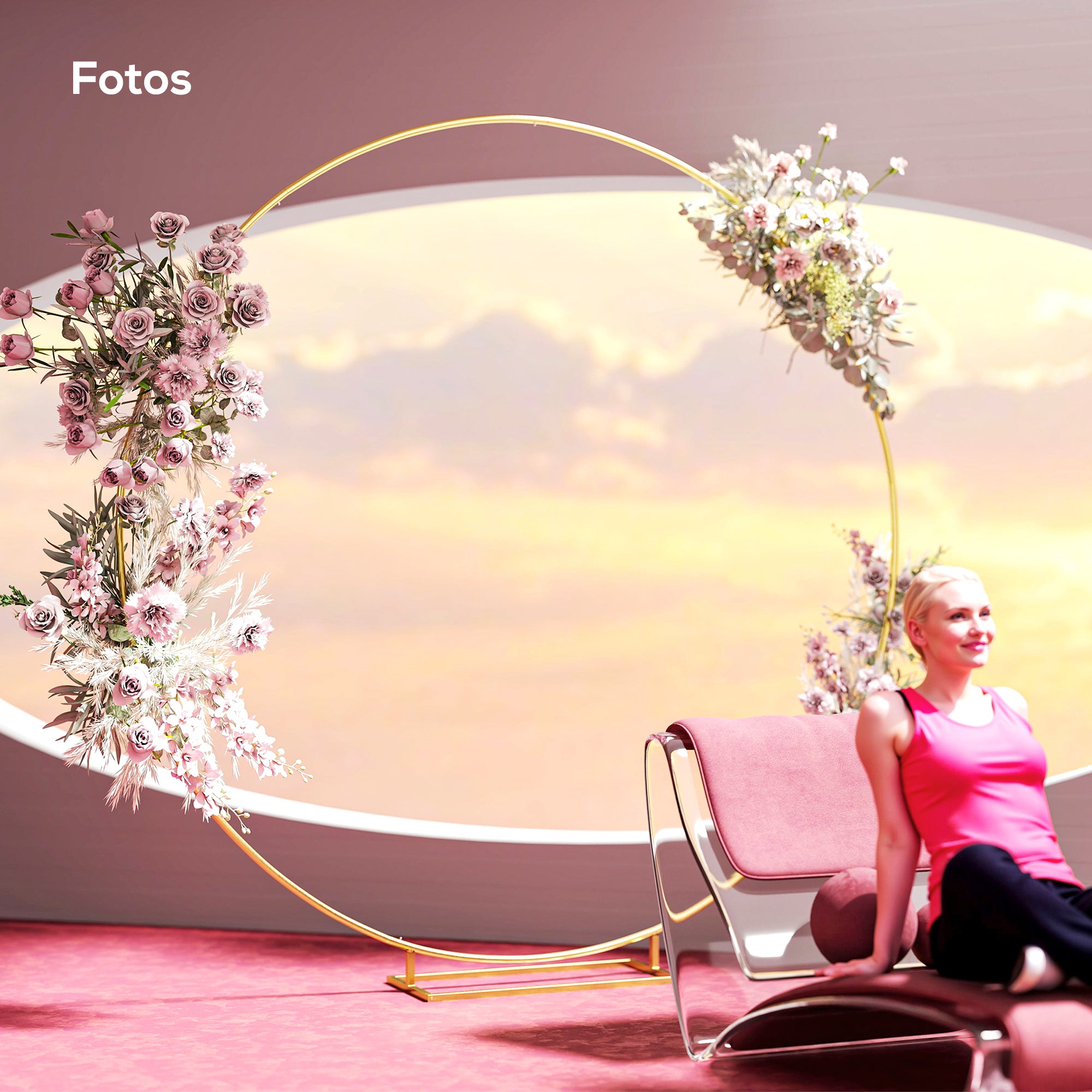 Round Metal Garden Arch for Roses Wedding Arch with Powder-Coated Weather-Resistant Finish for Climbing Plants Decoration Patio Terrace 230x28x234 cm Gold