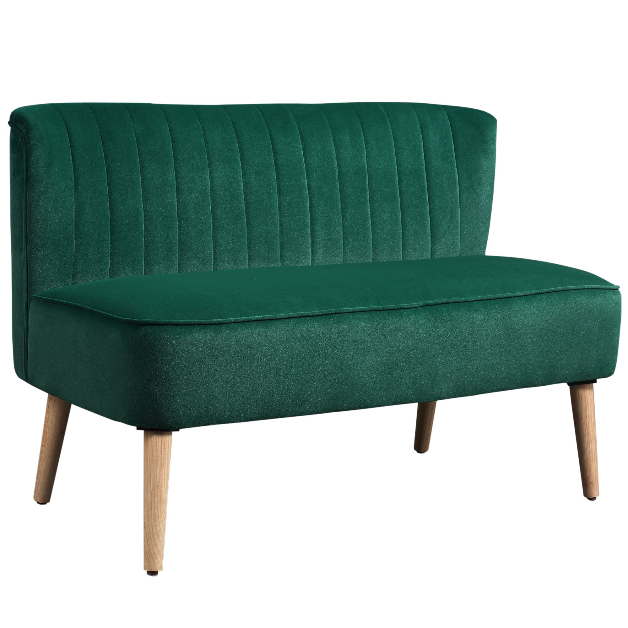 2-Seater Fabric Sofa Upholstered Double Sofa Seating Furniture Lounge Sofa Wood Velvet-like Polyester Foam Dark Green 117 x 56.5 x 77 cm