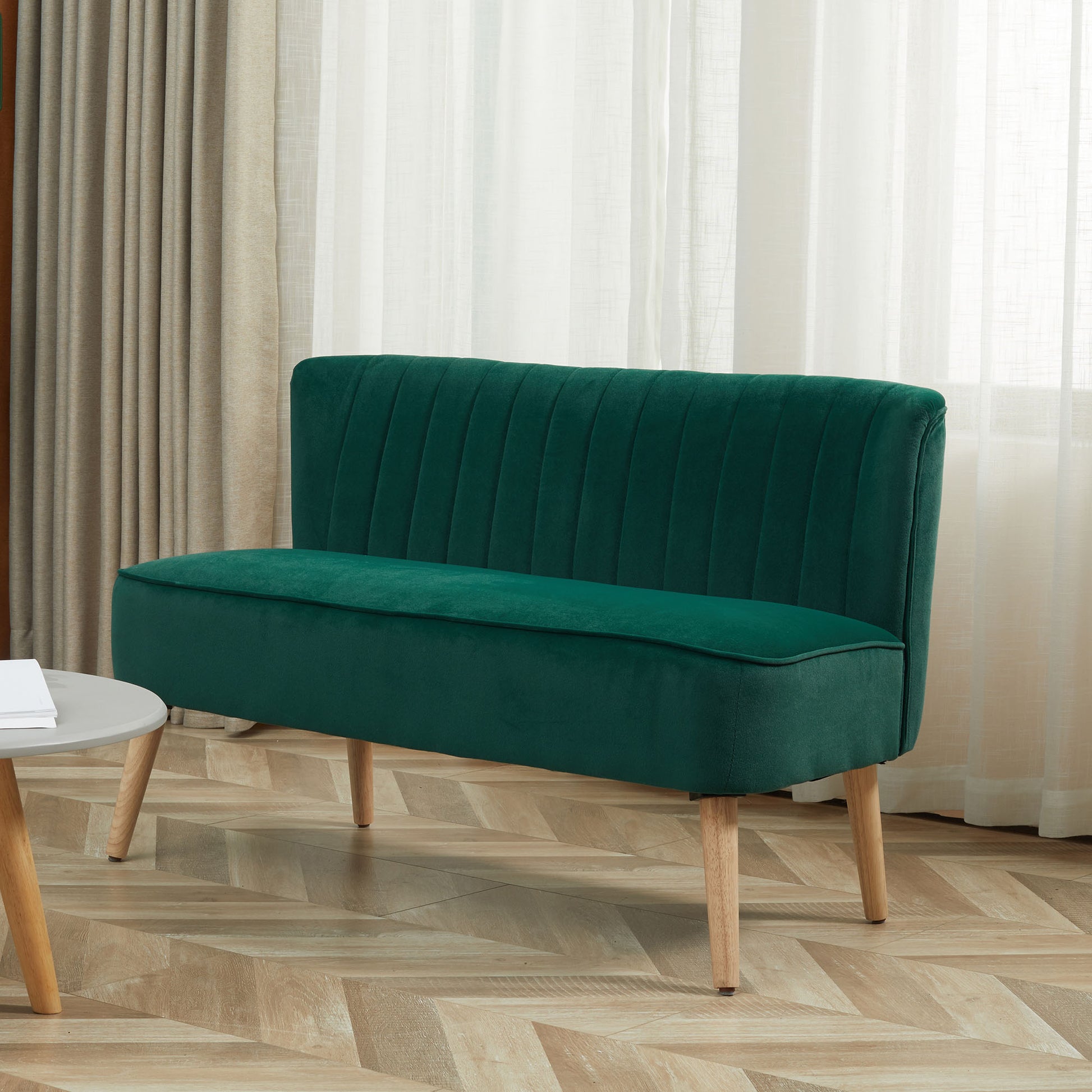 2-Seater Fabric Sofa Upholstered Double Sofa Seating Furniture Lounge Sofa Wood Velvet-like Polyester Foam Dark Green 117 x 56.5 x 77 cm