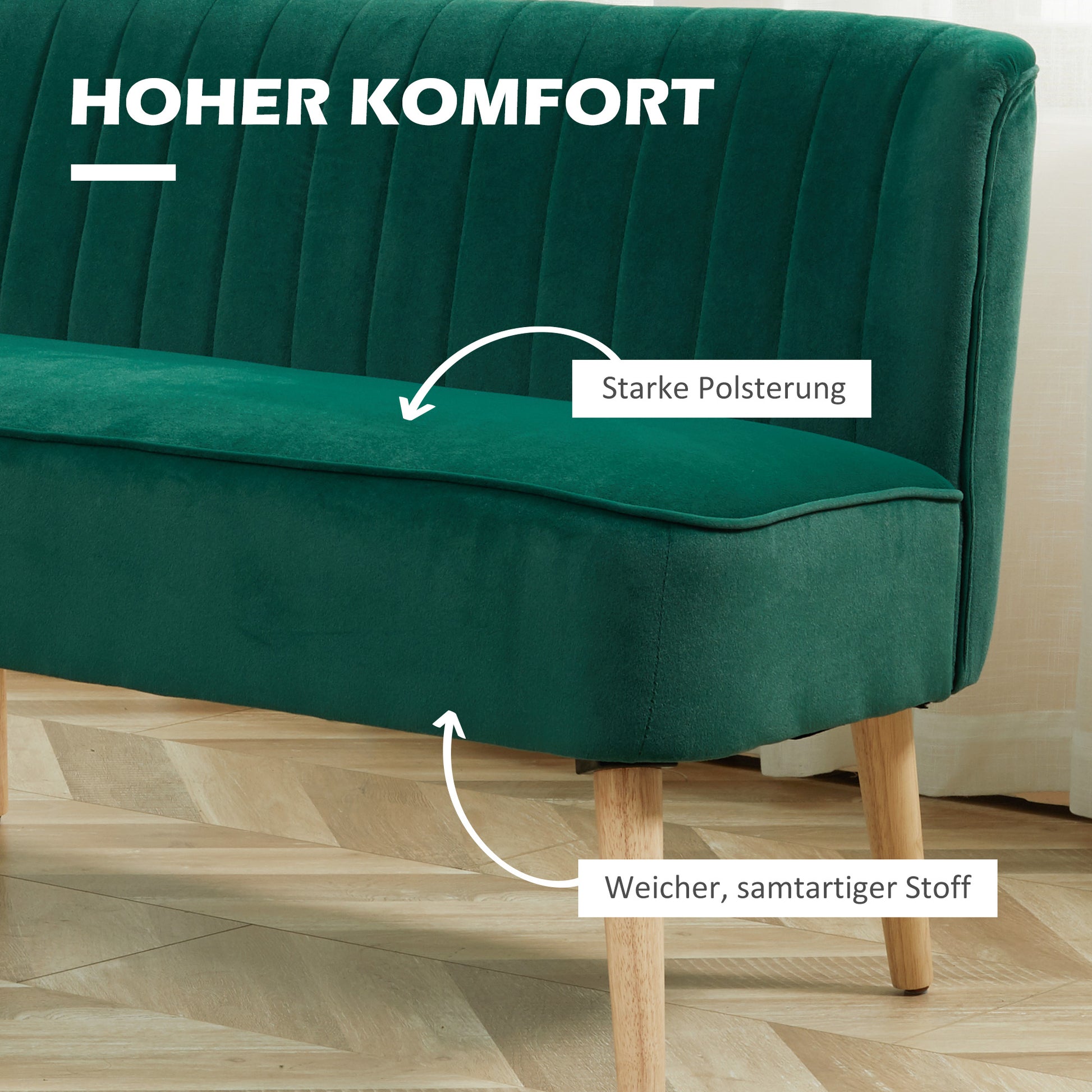 2-Seater Fabric Sofa Upholstered Double Sofa Seating Furniture Lounge Sofa Wood Velvet-like Polyester Foam Dark Green 117 x 56.5 x 77 cm