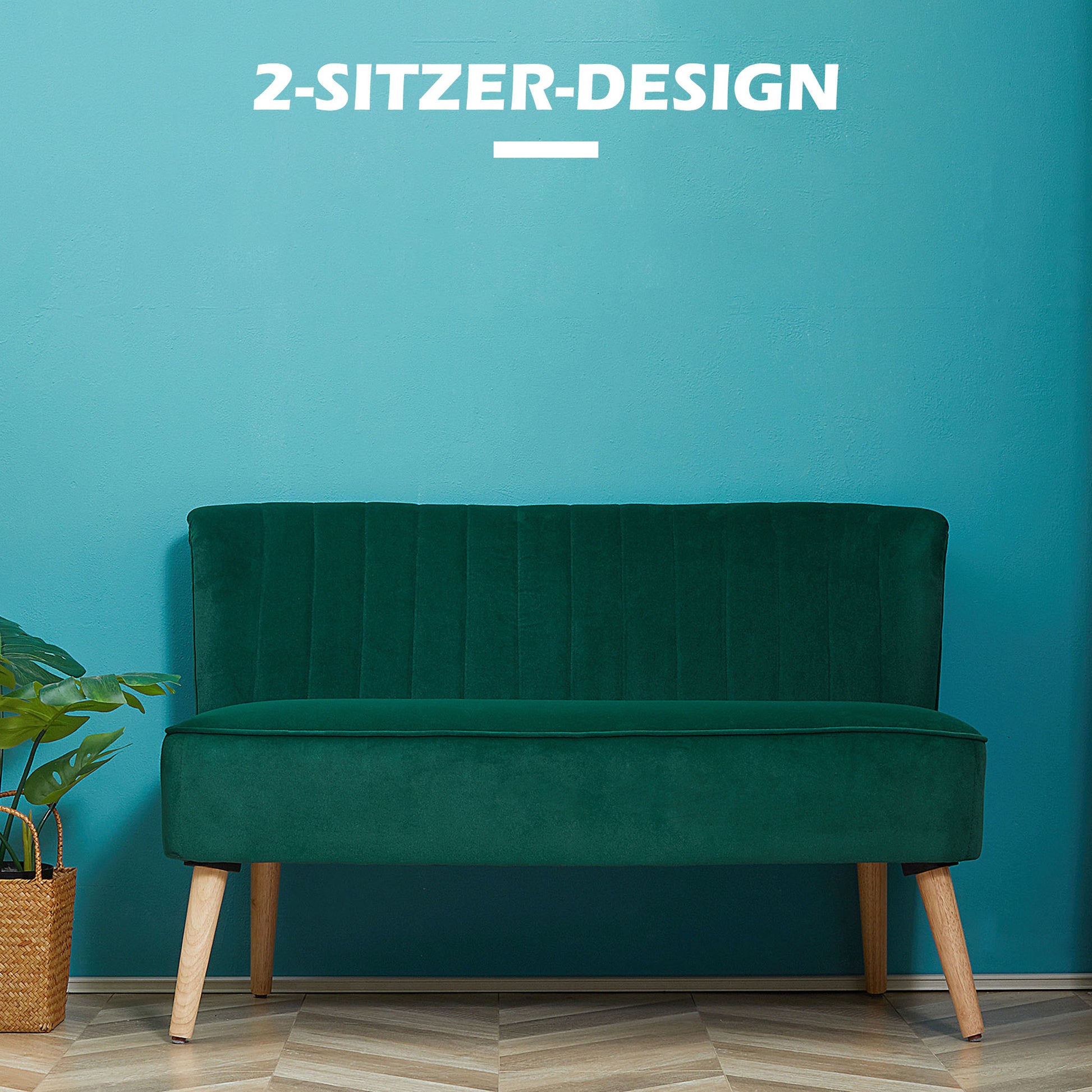 2-Seater Fabric Sofa Upholstered Double Sofa Seating Furniture Lounge Sofa Wood Velvet-like Polyester Foam Dark Green 117 x 56.5 x 77 cm