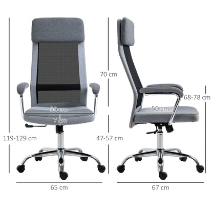 Ergonomic Swivel Office Chair, Adjustable Height and Rocking Function, Mesh Fabric Armchair 65x67x119-129cm Gray