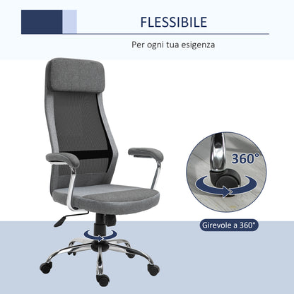 Ergonomic Swivel Office Chair, Adjustable Height and Rocking Function, Mesh Fabric Armchair 65x67x119-129cm Gray