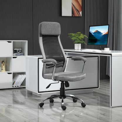 Ergonomic Swivel Office Chair, Adjustable Height and Rocking Function, Mesh Fabric Armchair 65x67x119-129cm Gray