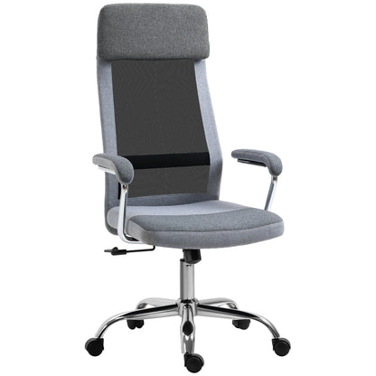 Ergonomic Swivel Office Chair, Adjustable Height and Rocking Function, Mesh Fabric Armchair 65x67x119-129cm Gray