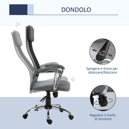 Ergonomic Swivel Office Chair, Adjustable Height and Rocking Function, Mesh Fabric Armchair 65x67x119-129cm Gray