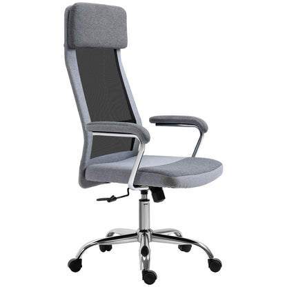 Ergonomic Swivel Office Chair, Adjustable Height and Rocking Function, Mesh Fabric Armchair 65x67x119-129cm Gray