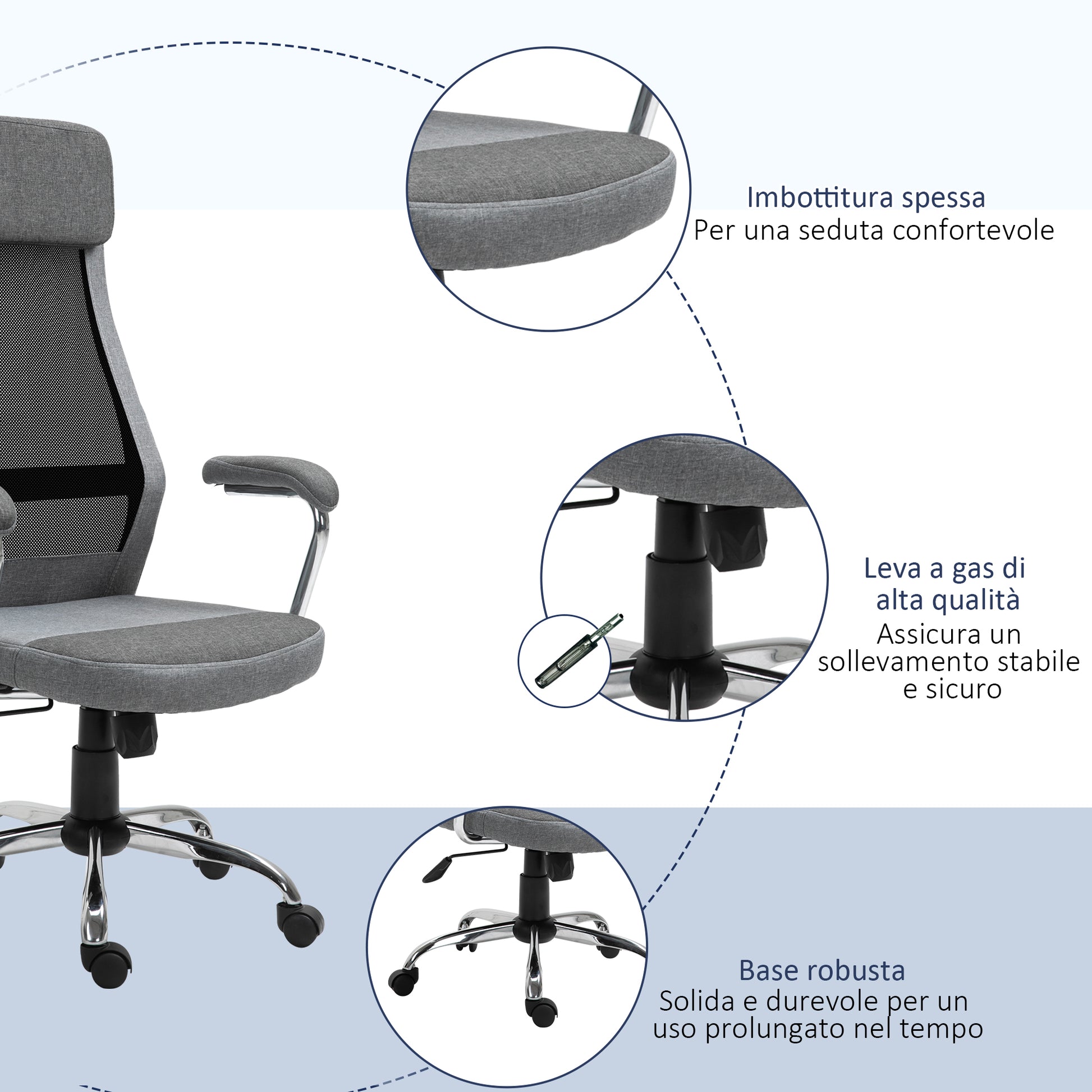 Ergonomic Swivel Office Chair, Adjustable Height and Rocking Function, Mesh Fabric Armchair 65x67x119-129cm Gray