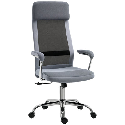 Ergonomic Swivel Office Chair, Adjustable Height and Rocking Function, Mesh Fabric Armchair 65x67x119-129cm Gray