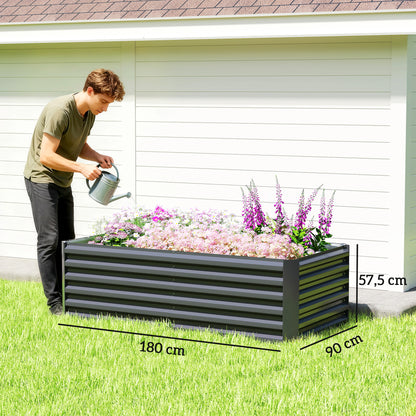 Galvanized Steel Raised Garden Bed 71 x 35.4 x 22.6 in — Deep Planter with Support Rods & Open Bottom, Weatherproof Herb and Vegetable Planter for Garden & Balcony, Dark Gray