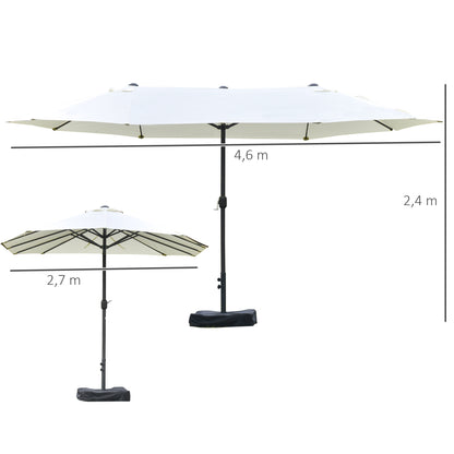 Outdoor Garden Double Rectangular Parasol 4.6L x 2.7W x 2.4H m with crank opening closing, sandbags and base included, for balcony, pool, beige