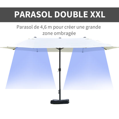 Outdoor Garden Double Rectangular Parasol 4.6L x 2.7W x 2.4H m with crank opening closing, sandbags and base included, for balcony, pool, beige