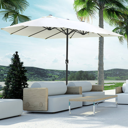 Outdoor Garden Double Rectangular Parasol 4.6L x 2.7W x 2.4H m with crank opening closing, sandbags and base included, for balcony, pool, beige