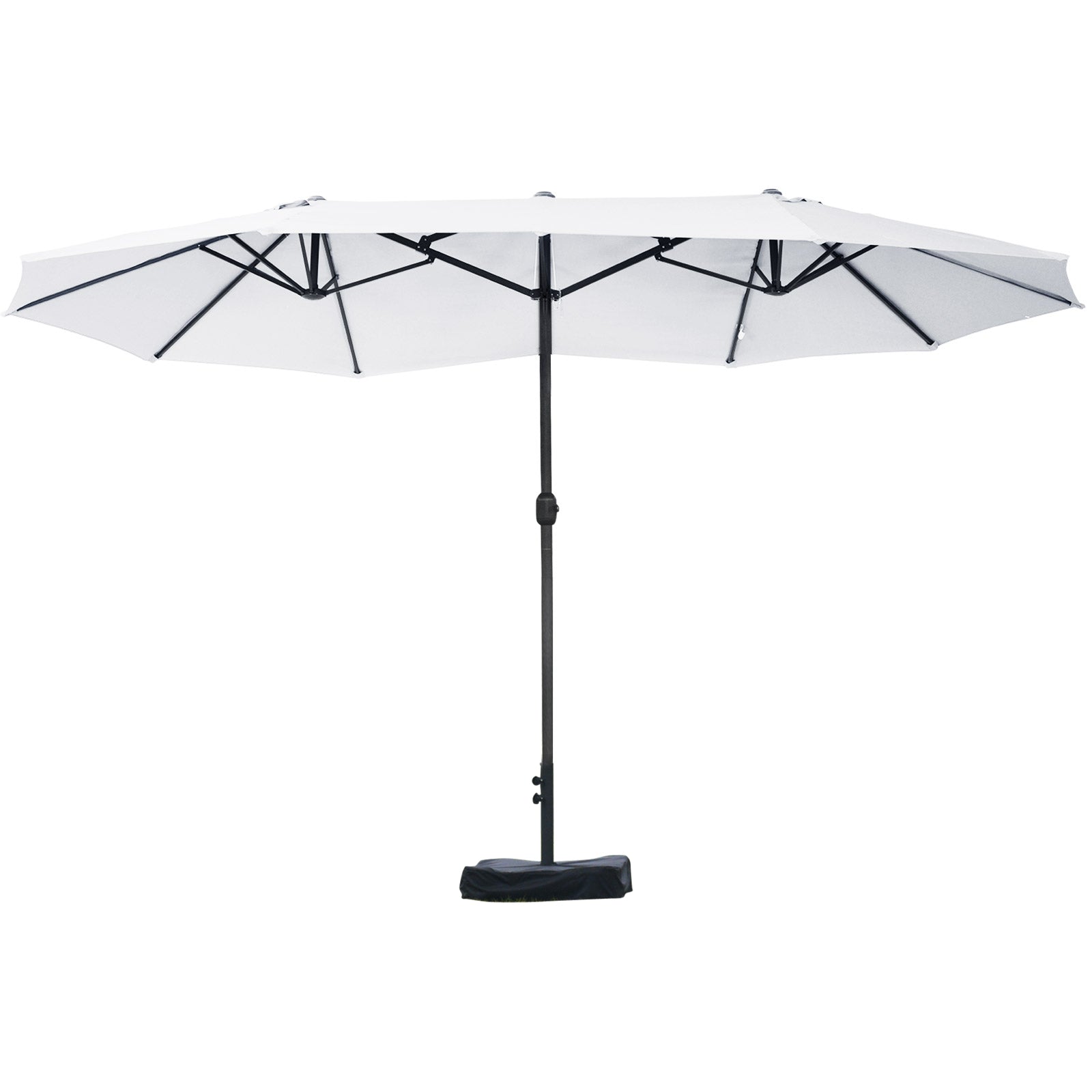 Outdoor Garden Double Rectangular Parasol 4.6L x 2.7W x 2.4H m with crank opening closing, sandbags and base included, for balcony, pool, beige