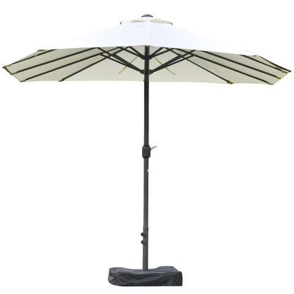 Outdoor Garden Double Rectangular Parasol 4.6L x 2.7W x 2.4H m with crank opening closing, sandbags and base included, for balcony, pool, beige