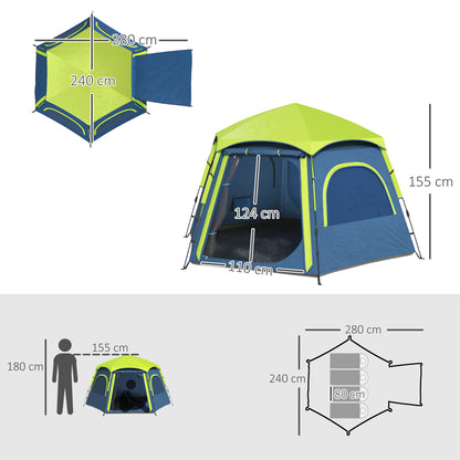Camping Tent for 2-4 People Foldable Camping Tent with Easy Setup Mesh Windows Hook and Carry Bag UV Protection Waterproof for Hiking Blue and Green