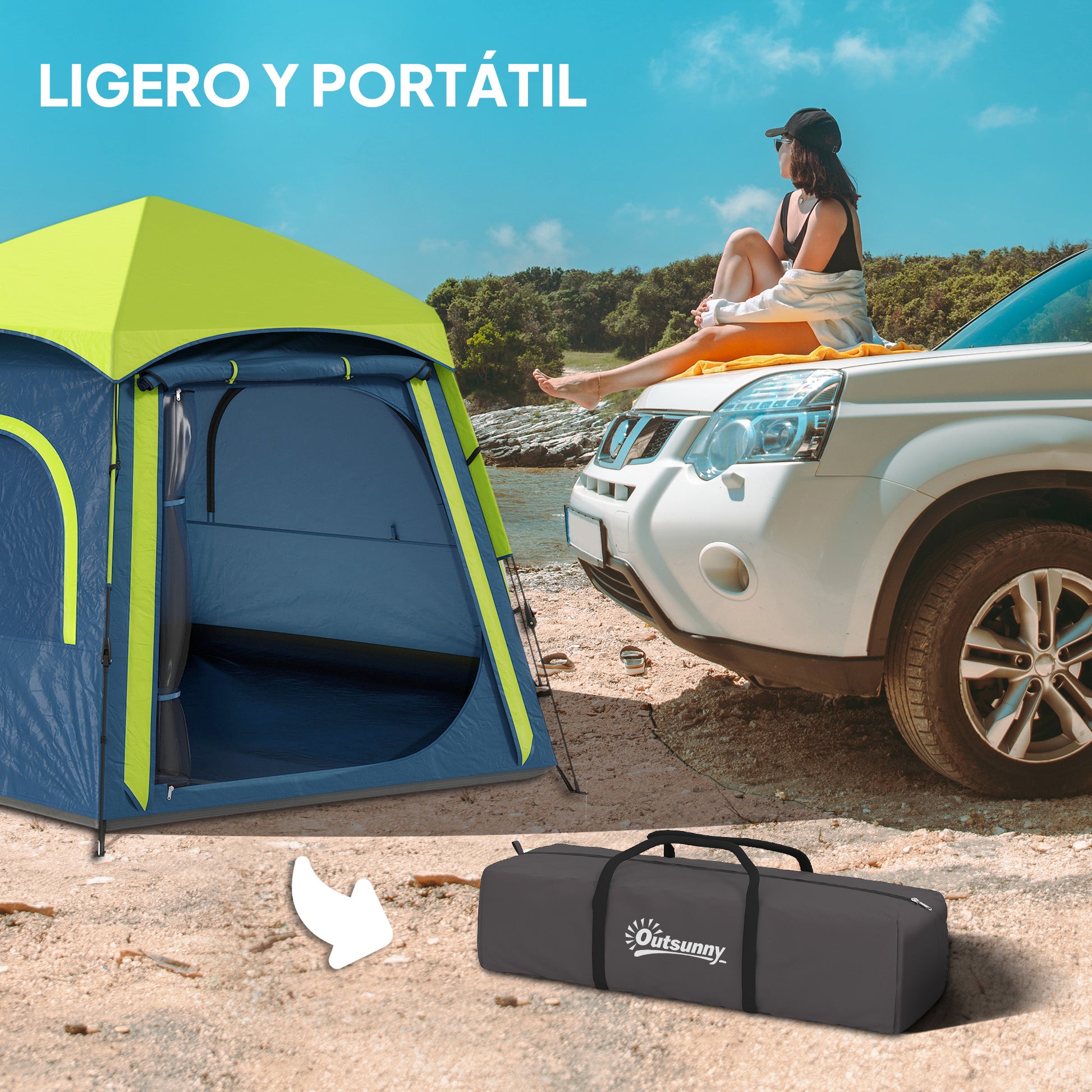 Camping Tent for 2-4 People Foldable Camping Tent with Easy Setup Mesh Windows Hook and Carry Bag UV Protection Waterproof for Hiking Blue and Green